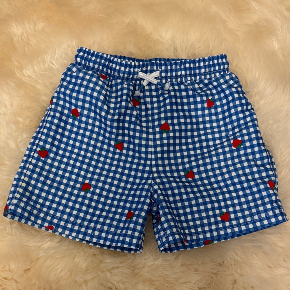 Mini Boden Blue Gingham Kids Swim Trunks